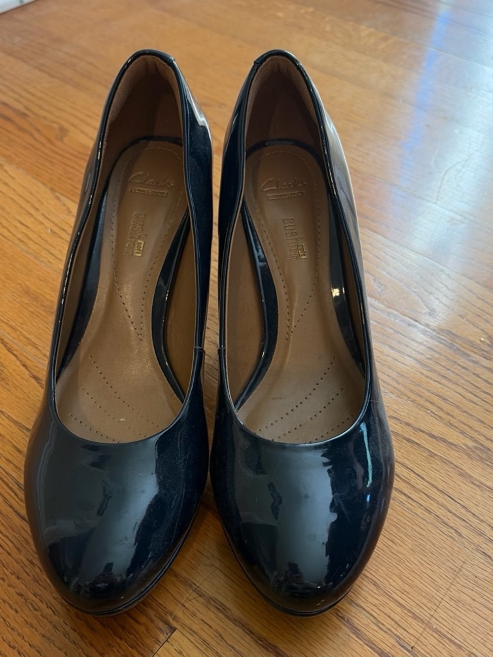 Clarks Women's Navy Patent Round-Toe Pumps